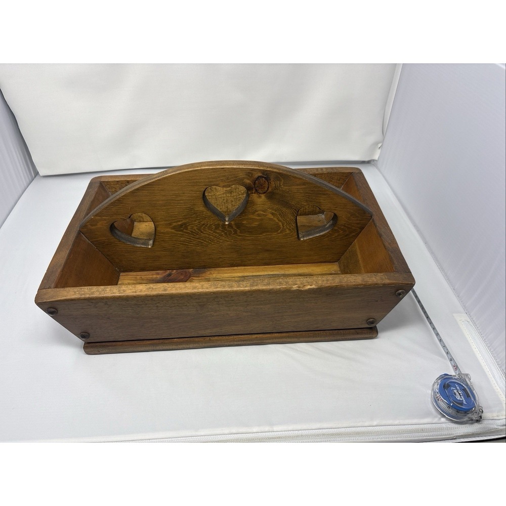 Vintage Large Wooden 90's Hearts Utility Caddy Granny Cottage Farmhouse 18"x11"